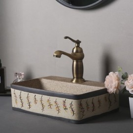Small Size Retro Frosted Ceramic Square Countertop Sink For Bathroom