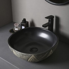 Black Geometric Ceramic Countertop Basin Small Size For Bathroom