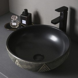Black Geometric Ceramic Countertop Basin Small Size For Bathroom