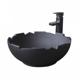 Round Black Ceramic Countertop Sink In Retro Industrial Style For Bathroom