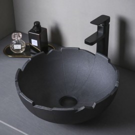 Round Black Ceramic Countertop Sink In Retro Industrial Style For Bathroom