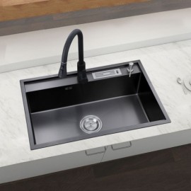Modern Single Bowl Nano Black Stainless Steel Kitchen Sink Faucet Optional