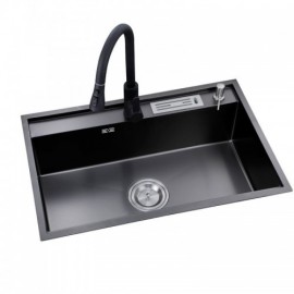 Modern Single Bowl Nano Black Stainless Steel Kitchen Sink Faucet Optional