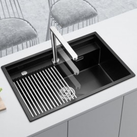 304 Stainless Steel Nano Black Single Kitchen Sink With Faucet