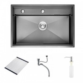 304 Stainless Steel Nano Black Single Kitchen Sink With Faucet