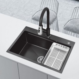 Nano Black Kitchen Sink In 304 Stainless Steel With Soap Dispenser Drain And Drain Basket