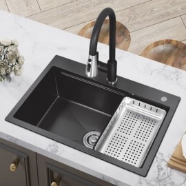 Black Stainless Steel Kitchen Sink With Soap Dispenser Drain And Drain Basket