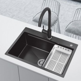 304 Stainless Steel Nano Black Kitchen Sink With Soap Dispenser And Drain Basket