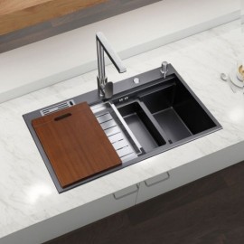 Nano Black Kitchen Sink In 304 Stainless Steel With A Small Bowl Inside The Sink