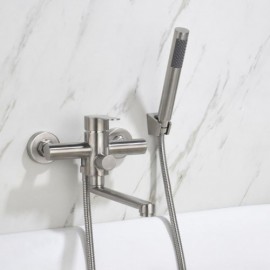 Wall-Mounted Bathtub Faucet In Brushed Finish Stainless Steel For Bathroom 360° Rotating Water Spout Faucet