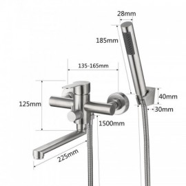 Wall-Mounted Bathtub Faucet In Brushed Finish Stainless Steel For Bathroom 360° Rotating Water Spout Faucet