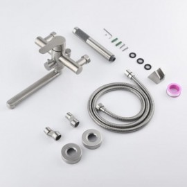 Wall-Mounted Bathtub Faucet In Brushed Finish Stainless Steel For Bathroom 360° Rotating Water Spout Faucet