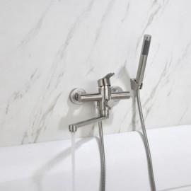 Wall-Mounted Bathtub Faucet In Brushed Finish Stainless Steel For Bathroom 360° Rotating Water Spout Faucet
