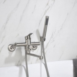 Brushed Stainless Steel Bathtub Mixer With Hand Shower For Bathroom 360° Rotating Water Spout