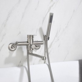 Brushed Stainless Steel Bathtub Mixer With Hand Shower For Bathroom 360° Rotating Water Spout