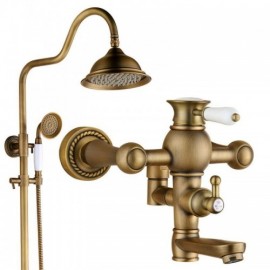 Bronze-Colored Copper Shower System With Shower Faucet And Shower Head For Bathroom