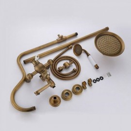 Bronze-Colored Copper Shower System With Shower Faucet And Shower Head For Bathroom