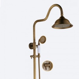Bronze-Colored Copper Shower System With Shower Faucet And Shower Head For Bathroom
