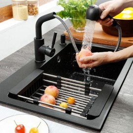 Modern Black Quartz Stone Kitchen Sink Single Bowl Optional Faucet