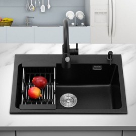 Modern Black Quartz Stone Kitchen Sink Single Bowl Optional Faucet
