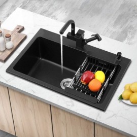 Classic Black Quartz Stone Kitchen Sink Single Bowl Optional Faucet