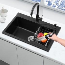 Classic Black Quartz Stone Kitchen Sink Single Bowl Optional Faucet