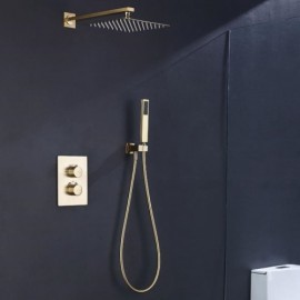 Brushed Gold Finish Thermostatic Shower System For Bathroom For Ceiling Shower Head
