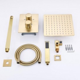 Brushed Gold Finish Thermostatic Shower System For Bathroom For Ceiling Shower Head