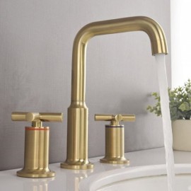 Modern Brushed Gold Copper Basin Mixer 3 Holes 2 Handles