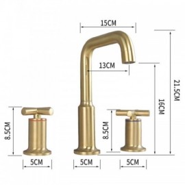 Modern Brushed Gold Copper Basin Mixer 3 Holes 2 Handles