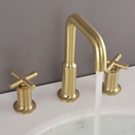 Modern Brushed Gold Copper Basin Mixer 3 Holes 2 Handles