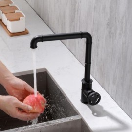 Modern Kitchen Faucet Single Handle Black Classic Cold Hot Water