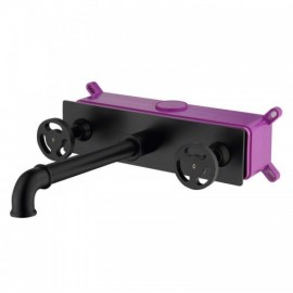 Classic Black Copper Wall Mounted Sink Faucet Double Handle For Bathroom