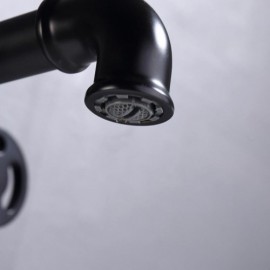 Classic Black Copper Wall Mounted Sink Faucet Double Handle For Bathroom