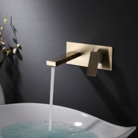 Brushed Gold/Black Wall Mounted Copper Basin Faucet For Bathroom