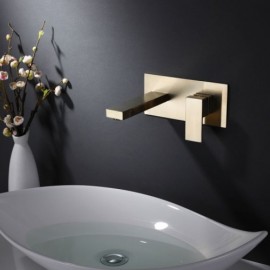 Brushed Gold/Black Wall Mounted Copper Basin Faucet For Bathroom
