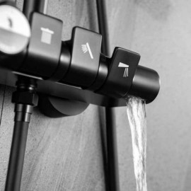 Black/Chrome Thermostatic Shower System For Bathroom Ceiling Shower Head