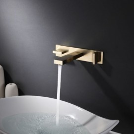 Wall Mounted Brushed Gold/Black Double Handle Basin Mixer For Bathroom