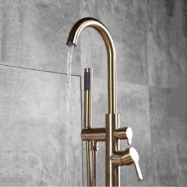 Floor-Standing Bathtub Mixer In Gold Stainless Steel For Bathroom