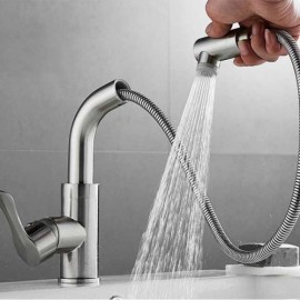 Modern Sink Faucet With Hand Shower For Bathroom Black/Chrome