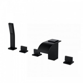 Black 3-Handle Waterfall Tub Faucet With Hand Shower