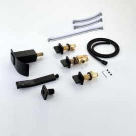 Black 3-Handle Waterfall Tub Faucet With Hand Shower