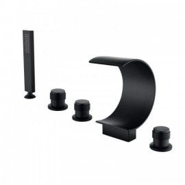 3-Handle Black Nickel Waterfall Bathtub Faucet For Bathroom