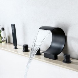 3-Handle Black Nickel Waterfall Bathtub Faucet For Bathroom