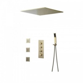 Brushed Gold Copper Thermostatic Shower Faucet For Bathroom Top Spray 3 Sizes