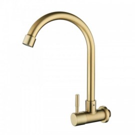 Wall-Mounted Cold Water Kitchen Faucet In Stainless Steel Brushed Gold