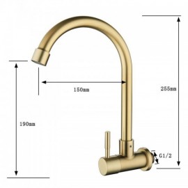 Wall-Mounted Cold Water Kitchen Faucet In Stainless Steel Brushed Gold