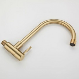 Wall-Mounted Cold Water Kitchen Faucet In Stainless Steel Brushed Gold