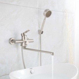 Brushed Stainless Steel Bathtub Faucet With Hand Shower For Bathroom