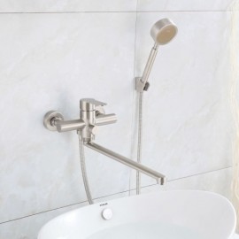 Brushed Stainless Steel Bathtub Faucet With Hand Shower For Bathroom